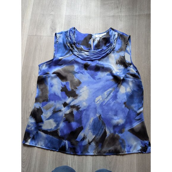 Kasper Womens Sleeveless Cowl Neck Blouse Blue & Black Abstract Print Size XL - Picture 3 of 7